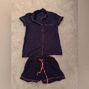 Navy and pink polkadot pajama’s set